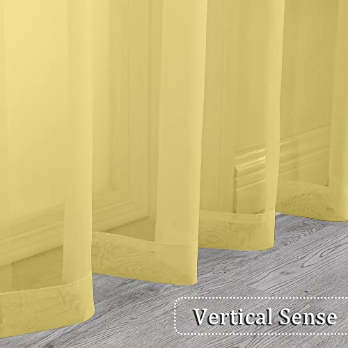 Image of OVZME 2 Pack: Basic Mustard Yellow Sheer Curtain 84 Inches Long for Bedroom, Airy Light Filtering Voile Drapes for Living Room, Each 42W x 84L