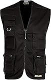 WORKTEAM Chaleco Safari Multibolsillos, Chaleco con Cremallera y Bolsillos Funcionales, Escote Pico, Unisex Negro M