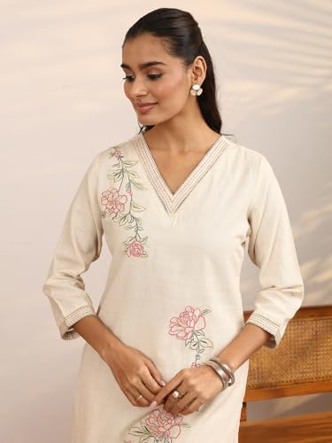 Image of Libas Embroidered Cotton Blend Straight Kurta Set for Women | ethnic wear | bridal suit | wedding dress | occasion wear