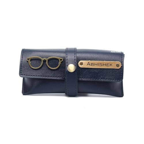 Image of AICA Personalised Name & Charm Leather Sunglass Case Cover for Men & Women | Hard Case Eyewear Cover