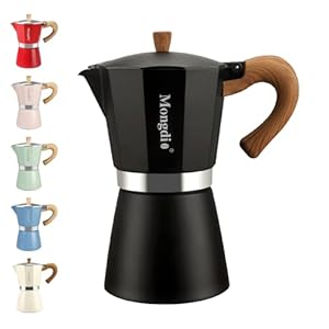 Mongdio Stovetop Espresso Maker Moka Pot, Cuban Coffee Maker Stove top coffee maker Moka Italian Espresso Greca Coffee Maker Brewer Percolator, 6 Espresso Cups, 10 oz – Black