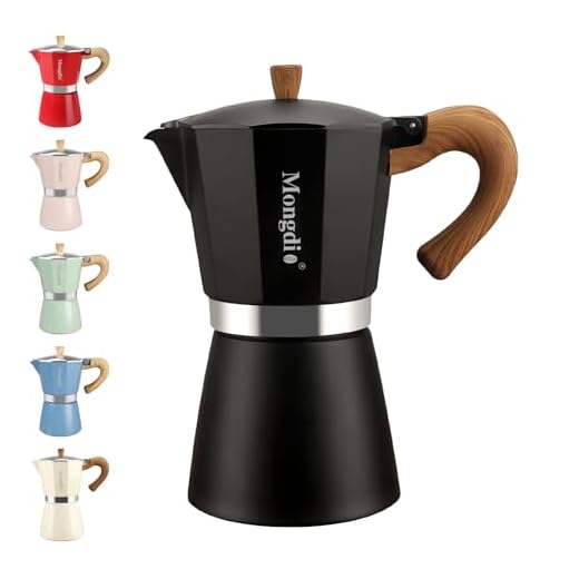 Mongdio Stovetop Espresso Maker Moka Pot, Cuban Coffee Maker Stove top coffee maker Moka Italian Espresso Greca Coffee Maker Brewer Percolator, 6 Espresso Cups, 10 oz - Black