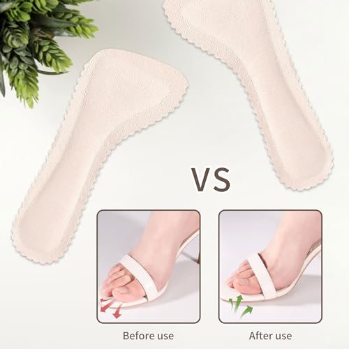 Image of SooGree Adhesive High Heel Insoles Women 3 /4 Cushioning Inserts, Anti-Slip Invisible Slim Inserts Liners Ball of Foot & Arch Support Insoles Sponge Leather Relieve Pain (4 Pairs Beige)