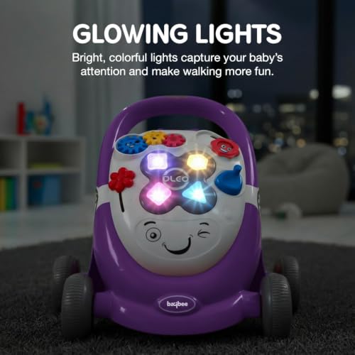 Image of Baybee Oleo Baby Walker for 6-18 Months | Activity Push Walker with Music & LED Lights | Stable Wheels, Easy Grip Handle | Educational Walker for Boys & Girls 0-2 Years (Purple)