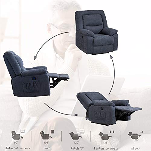 IPKIG Power Recliner Chair with Heat and Massage, Linen Recliner Sofa Chairs with USB Port for Adults for Living Room Bedroom (Blue) - Thumbnail 5