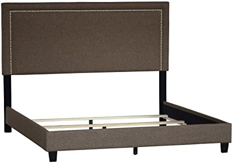 PRI Square Upholstered Nailhead King Headboard in Brown