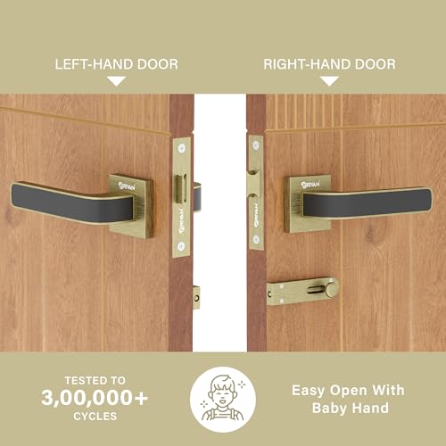Image of GRIVAN Keyless Brass Lock with Mortise Fit - Baby Latch Included - for Bathroom, Bedroom, Kitchen, and Indoor Doors (Antique & Black Finish)