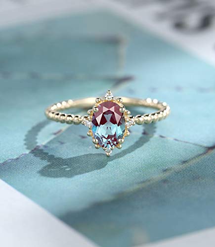 Lab Alexandrite Engagement Ring Bead Vintage Women Dainty Diamond Wedding Unique Promise Birthstone Anniversary Gift For Her Color Change Created Alexandrite Engagement Ring Rose Gold June Birthstone