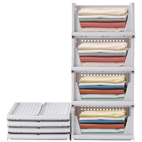 RMAN Organizer Armadio, 4 set Organizer Cassetti, Portaoggetti Contenitori Pieghevole Scatole per Armadio Salvaspazio Cassettiera Armadio Interna per T-shirt, Pantaloni, Bianco