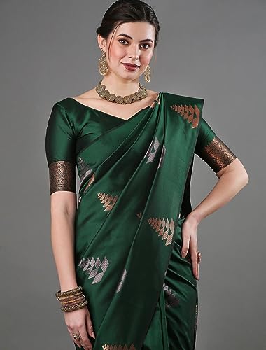 Image of Flosive Women's Dark Color Kanjivaram Silk Saree With Weaving Work