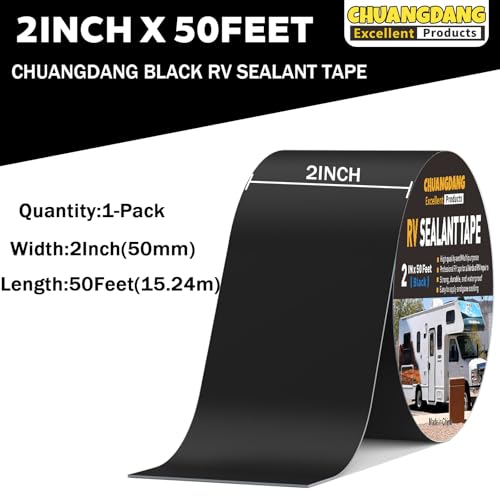 Image of Black RV Sealant Tape,2Inchx50Feet,1-Pack,RV Roof Tape,Camper Repair Tape,Black RV Tape,Repair for Trailer, Boat,Window,Roof & Leaks,Sealing