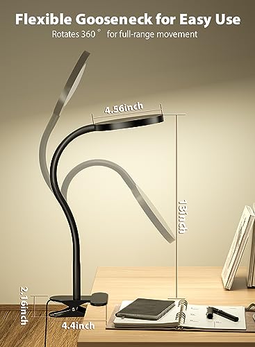 Image of Black Clip On Reading Light, 450LM Book Light, CRI95, 3 Modes Stepless Dim | CRI95 eye-caring LED provides natural lighting for reading, studying, and desk use with adjustable brightness and modes