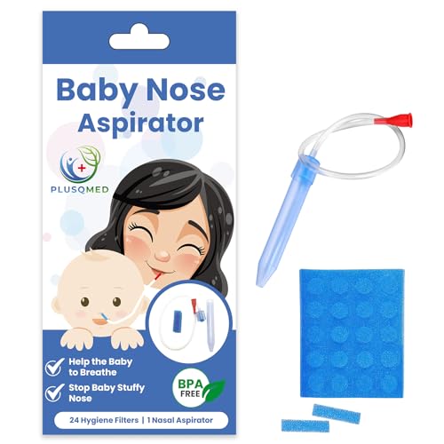 PLUSQMED Baby Nasal Aspirator, Baby Nose Mucus Sucker Starting from Newborn Infants Kids, Easy to Clean, BPA Free, with 24 Hygiene Filters