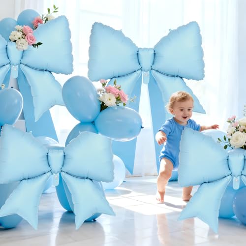 Image of 12 Pcs 18 Inch Heart Balloons and 38 Inch Bow Balloons, Large Foil Bow Heart Balloon Bow Party Decorations for Birthday Baby Shower Valentines Wedding Party