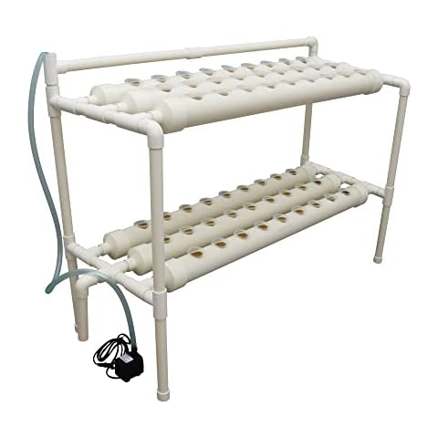 INTBUYING PVC Hydroponics Growing System, 54 Sites 6 Pipes Grow Kit for Leafy Vegetables, 2 Layers 3 Rows Vertical Hydroponic Kit with 110V Pump, Hose, Basket, Planting Sponges Cover
