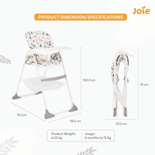 Image of Joie Mimzy Snacker High Chair for Baby - Feeding Chair with a One-Hand fold, 3-Position Seat Recline & 5-Point Harness System (6 Months to 15 kg) Alphabet