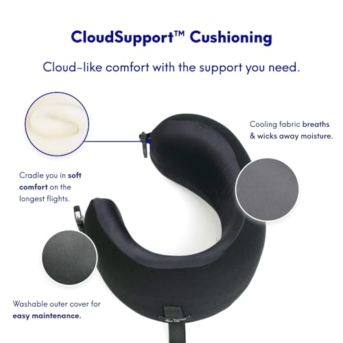 Image of C CUSHION LAB Extra Support Travel Pillow, Award-Winning Patented Ergonomic Design for Chin & Neck Support Memory Foam Neck Pillow, Compact Airplane Pillow for Traveling, Flight, Car (Black, Medium)