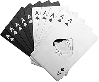 10 Pcs Bottle Openers, Stainless Steel Beer Caps Cans Openers, Poker Ace of Spades A Cards Water Bottles Openers, Wallet Bottle Openers - Silver & Black