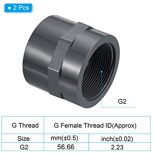 PATIKIL G2 Female Thread Pipe Fitting, UPVC 2 Inch Socket Straight Tube ...