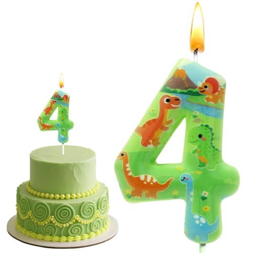 Velas de Dinosaurios, Adorno Para Tarta de Dinosaurios, Velas 3D Niños, Para Cumpleaños de Niño, Fiesta Temática, 4 Cumpleaños