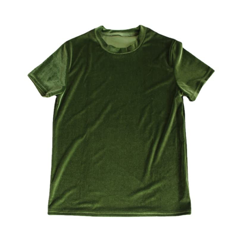 T-shirt en velours homme vert M à col rond et manches courtes hip-hop
