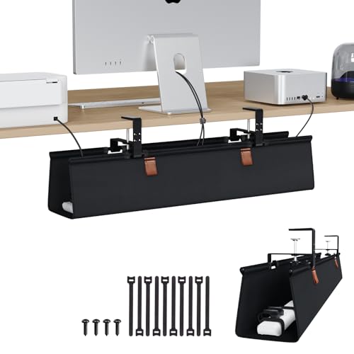 KEEGH Under Desk Cable Management Tray - 30" No Drill Cord Management Under Desk - Clamp/Screw Mount - Premium Fabric Wire Management - Gaming/PC Cable Tray Cord Hiders for Office/Home