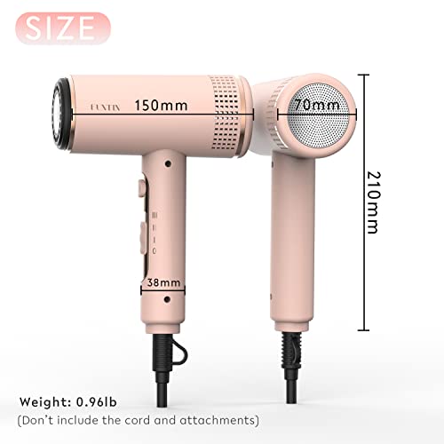 Funtin Hair Dryer Brushless Blow Dryer 2000W Ionic With Diffuser Brush Comb Nozzles, 110,000Rmp Brushless Motor, For Salon Professional Use Pink #TOP1