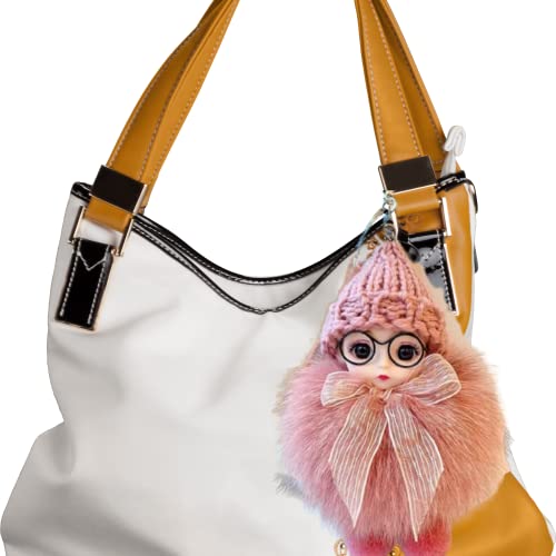 Wlmcysg Fox Fur Big Eyes Doll Hanging Car Keychain Plush Bag Charm Fashion Juniors Heart (Bean Sand) #TOP2