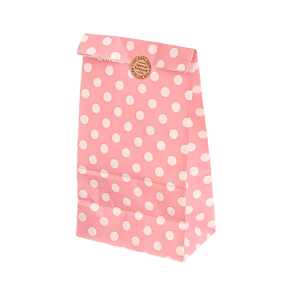 GreatRise 100 sztuk torebek papierowych w kropki, 13 × 8 × 24 cm, kolorowe torebki papierowe do pakowania prezentów, małe torebki papierowe na urodziny, wesele, imprezę, Boże Narodzenie, różowe