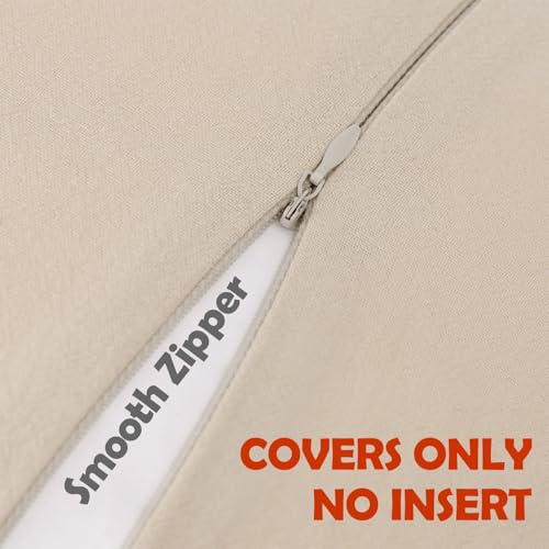 Dezene YBSXM-18BG2 Cotton Throw Pillow Covers 18X18 Set Of 2 Beige Neutral Couch Pillow Covers thumb #2