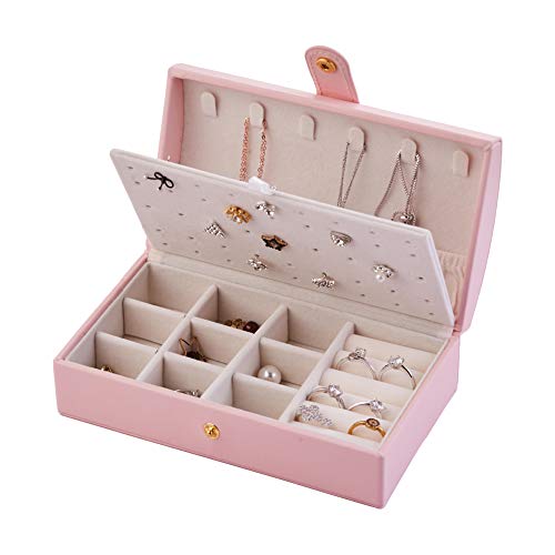 Naswei Small Jewelry Box, Jewelry Organizer Box, Travel Jewelry Boxes Jewlery Box Storage Case with Earring, Necklace, Ring Holder, Leather Gifts for Girls & Women (Pink)