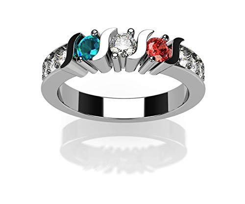 NANA S-Bar W/Sides Mother's Ring 1 to 6 Simulated Birthstones - Sterling Silver - Size 10