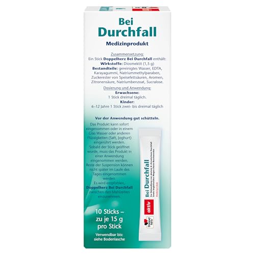 Doppelherz Bei Durchfall – Medizinprodukt zur Behandlung von akutem und chronischem Durchfall sowie begleitenden Magen-Darm-Beschwerden – 10 Portionssticks