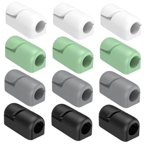 12 piezas Clips Organizadores de Cable Adhesivos para Gestión de Cables para Escritorio Colores Mixtos para USB Audio y Carga Fácil de Instalar en Superficies Lisias