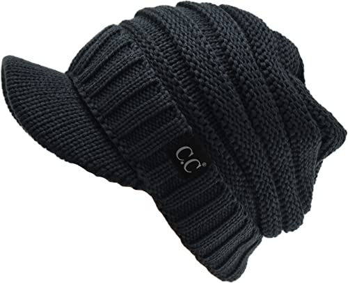 Image of C.C Trendy Warm Oversized Chunky Soft Oversized Ribbed Slouchy Knit Hat with Visor Brim