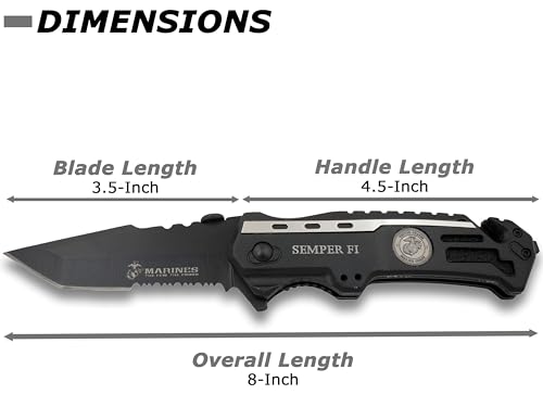 MTECH USA Pocket Folding Knife, Licensed by USMC, Pocket Clip, Tactical, Survival, Rescue, EDC (1002 Black)