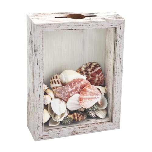 FramePro Small Shadow Box Seashell Collection White 5x7 Top Loading Display Case Frame with Slot, Movie Travel Sporting Events Concert Ticket Stubs Drink Beer Caps Memory Keepsake Box