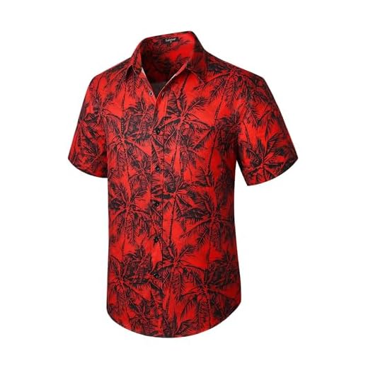 Enlision Red Casual Button Down Aloha Shirts Mens Short Sleeve Floral Tropical Hawaii Shirts Tree Printed Summer Beach Hawaiian Shirts