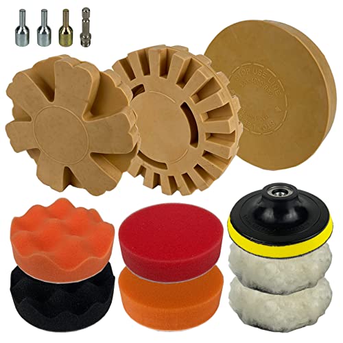 TR TOOLROCK Eraser Wheel, Decal Remover Eraser Wheel, 14PCS 4 Inch Rubber Pin Stripe Removal Tool Kit, Rubber Eraser Wheel, Polishing Pad and Backing Pad, Adhesive Remover