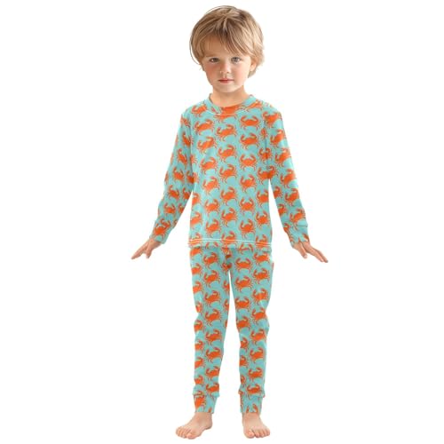Crab Pattern Cute Pajama Sets Long Sleeve Top and Pants, Snug Fit Sleepwear for Night Wears3