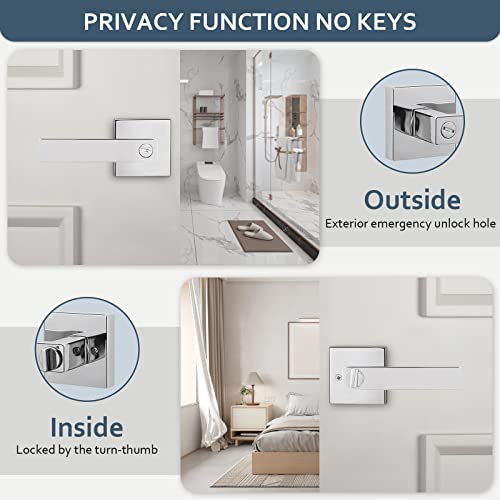 Ehomeware 6 Pcs Polished Chrome Door Handles For Bedroom Bathroom, Door Knobs Interior In Sliver Finish, Privacy Door Levers Heavy Duty Contructions, Keyless Interior Door Knobs, Modern Door Levers #TOP1