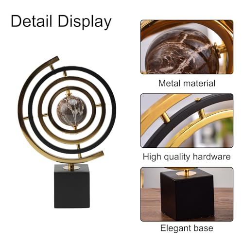 Decoración de Escultura Moderna - Orbe Metálico de Arte Abstracto para Decoración de Escritorio de Oficina Globo Giratorio de Mesa Geográfica Decorativa para Hogar de Adultos Negro y Dorado - imagen 3