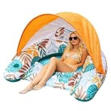 Schwimmbad Schwimmbad für Erwachsene mit Baldachin - Aufblasbarer Lounge-Stuhl mit Getränkehalter | Schwimmender Sonnenschutzsessel für, See, Fluss, Ferienort und Sommerwasser-Entspannung im Freien