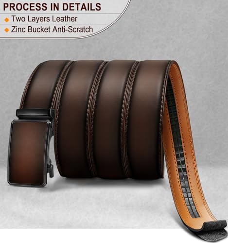 KEMISANT Men Belt Ratchet Click Belt Genuine Leather Adjustable For Men Golf Dress Casual Jeans 1 3/8-Cut For Fit2