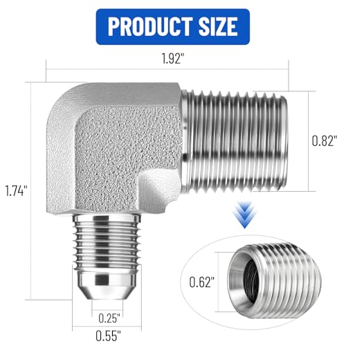 Image of 90 Elbow Hydraulic Adapter Fitting: 3 /8 inch JIC Male x 1 /2 inch NPT Male