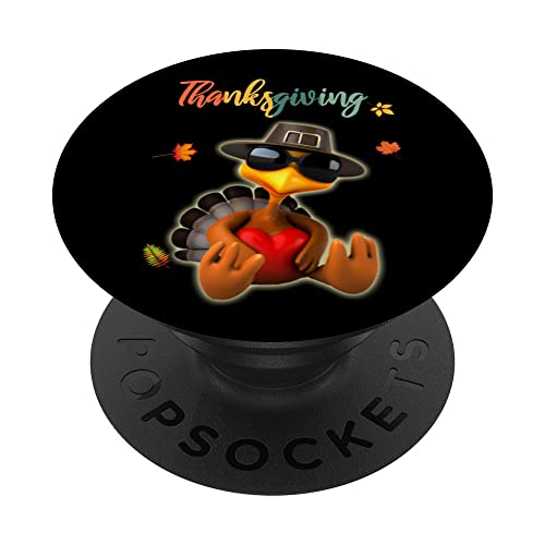 Turkey Pilgrim Hat Sunglasses Heart Foliage Thanksgiving PopSockets Swappable PopGrip, Black