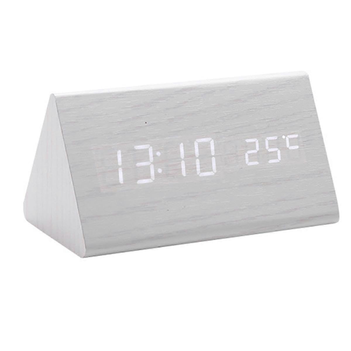 JOYHAPPST Digital Clock Wooden Sound Control LED Alarm Clock with Temperature USB Desktop Clocks Snooze