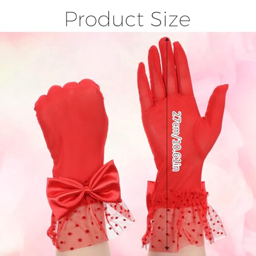 Short Tea Party Gloves Women Lace Gloves Red Bow Lace Glove Sun Protection Elegant Accessories for Tea Party Funeral Opera Evening Bridal2