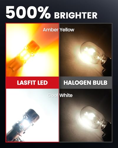 Image of LASFIT T3 1157 Switchback LED Bulbs with Built-in Resistor, 500% Brighter Dual-Color White Amber Turn Signal Lights, Error-Free CANBUS Ready 2357 2057 7528 BAY15D P21 /5W DRL Parking Bulbs, Pack of 2