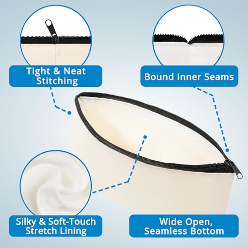 Phicorn Small Canvas Zipper Pouch – 6-Pack (8" x 4.2") Blank Natural Cotton Bags with White Lining for DIY Crafts, Makeup, Travel & Everyday Organizing3